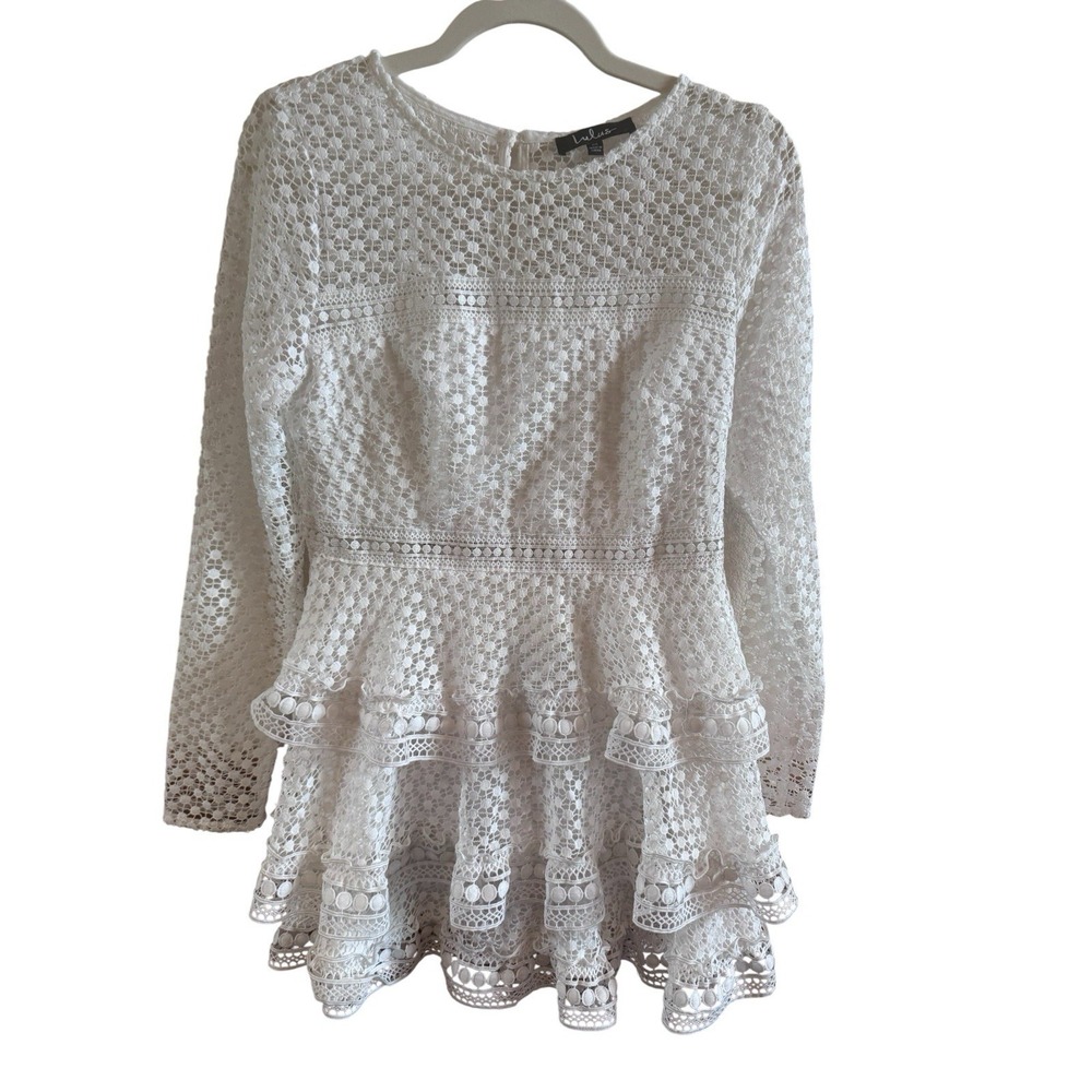 Lulus Begin‎ With Love White Chrocet Lace Sz Medium Mini Dress Ruffles Feminine